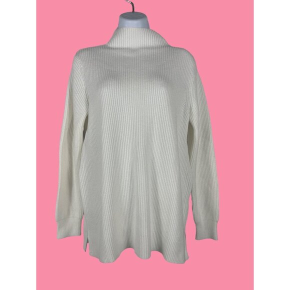 Linda Anderson Womens White Ribbed Mock Neck Sweater Red Heart Size Small - Picture 1 of 8